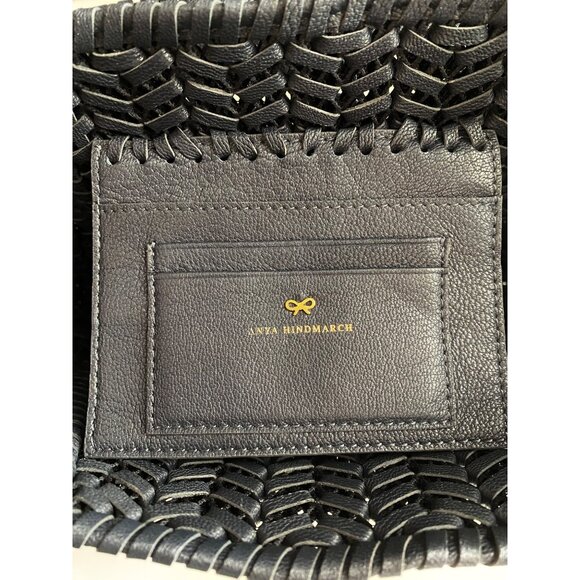 Anya Hindmarch Neeson Tassel Shoulder Bag Capra Leather Dark Marine Blue Woven - Picture 10 of 14